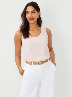 Ann Taylor Mixed Media Blush Pink Scoop Neck Tank